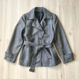 Banana Republic Belted Houndstooth Mid Length Lined Coat Black Brown Tan size 14